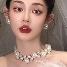 FANSYLI 진주목걸이귀걸이세트 웨딩 파티 드레스 주얼리세트 신부 목걸이귀걸이 2종세트1111F02