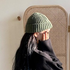INHAT 울 골지 비니 니트 숏 와치캡 남녀공용 레옹비니