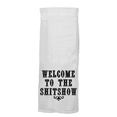 Flour Sack Dish Towel - Welcome to The Shitshow - Funny Tea Towel with Hang Tight Loop - White Dishtowel, 본상품