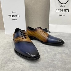 Berluti Physio SS24 남성 송아지 가죽 조각 비즈니스 정장 구두 캐주얼 끈 콜라주 남성 신발 2 배색 - 벨루티구두