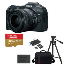 캐논 미러리스 풀프레임 중급자용 RF 마운트 카메라 EOS R8+24-50mm Kit+256G+배터리+삼각대+가방외 1인미디어 패키지, EOS R8+24-50mm Kit