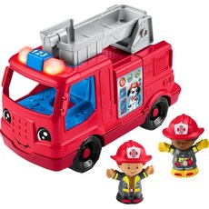Fisher-Price Little People 유아용 장난감 소방차 뮤지컬 푸시 어롱 차량 피규어 2개 포함 역할 놀이를 위한 만 1세 이상 199944, Little People Fisher-Price 유아용