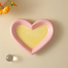하트 모양 고양이 접시 애완동물 먹이 공급기 세라믹 그릇 캔 플, 7.B-pink yellow, B.L, 1개
