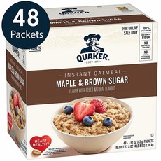 퀘이커 오트밀 시리얼 메이플 브라운슈가 48봉 1박스 Quaker Instant Oatmeal Maple & Brown Sugar Individual Packets 48 Count, 1set
