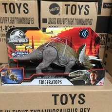 [에이치비] 쥬라기월드 트리케라톱스 TRICERATOPS 액션 공룡 사운드 피규어 33cm, 1개