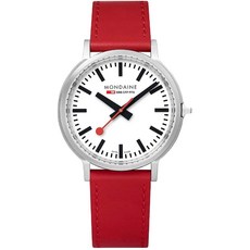 Mondaine 가죽 스트랩 MONDAINE 남성 SBB 스테인레스 스틸 스위스 쿼츠 시계는 모델 빨간색 : MST.4101B.