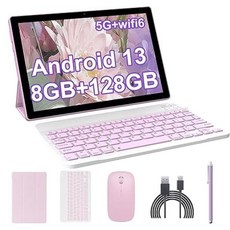 안드로이드 14 태블릿 10인치 8GB RAM+64GB ROM+1TB 확장 태블릿 1.8Ghz 쿼드 코어 프로세서 키보드 케이스 마우스 스타일러스가 있는 2 in 1 태블릿, 핑크, 핑크