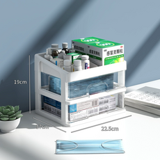 가정용 의약상자 코로나19 항원 검사키트 자가진단 마스크 수납함 방역상비약물 의료약상함, 서랍식투명흰색[2레이어]]
