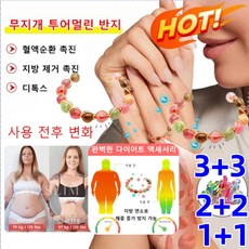 1+1/2+2/3+3 여성건강팔찌 자성 다이어트 팔찌 무지개 투어멀린 반지 혈액순환 촉진/지방 제거 촉진/디톡스 자성 다이어트 팔찌