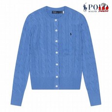 polo ralphLauren 여성 케이블 니트 코튼 크루넥 가디건 블루_P350854491