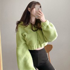 여성 여자 겨울 데일리 캐주얼 귀여운 크롭 후리스 플리스 후드 집업 에이지크롭후리스후드집업