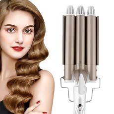 3배럴 헤어 컬러 트리플 컬링 아이언 완드 세라믹 집게 크림핑 대형 웨이브 스타일링 도구 22mm, [04] AU, [01] 22mm with box