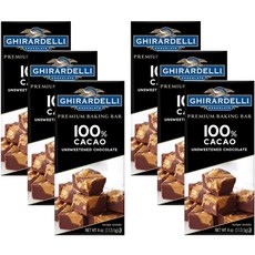 Ghirardelli 지라델리 초콜릿 베이킹 바 100% 카카오 무가당 초콜릿 4온스 6입(팩), 113.5g