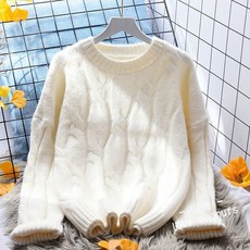 여자 루즈 2021 라이트 카키 꽈배기 스웨터 가을 겨울, 2XL, 아이보리
