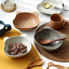 곰돌이 어린이 시리얼볼 요거트 홈카페 그릇 보울, 볼-크림, 1개