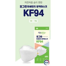 휴그린 미세먼지 차단 황사 방역 마스크 성인용 KF94, 1개입, 100개, 흰색