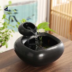 미니 세라믹 분수대 실내 인공 폭포 가정용 집들이 16x13cm, 1. 블랙(식물 없음)