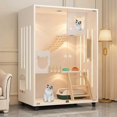 빌라 고양이 화이트 펫 원목 집 아파트 쉼터 케이지, 1개, 그레이 150x90x60