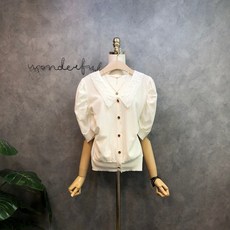 라임브릿지 원 레이스 브이넥 카라 반팔 니트