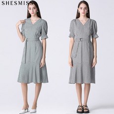 [KT알파쇼핑][쉬즈미스] 프로방스 체크 브이넥 롱 원피스