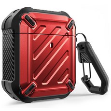 해외직구 Supcase ub pro airpod 1 & 2 용으로 설계된 케이스 apple airpods 용 carabiner가있는 전신 견고한 보호, Supcase ub pro airpod 1 & 2 용으로 설계된 케이스, apple airpods 용 carabiner가있는 전신 견고한 보호, Red