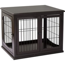PawHut Dog Create 가구 양쪽이 개방된 작은 개 케이지 엔드 테이블 잠금식 문 강아지 사육장 실내 귀엽고 장식적인 블랙, Dark Coffee, 1개