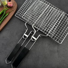 스텐 양면석쇠 사각 손잡이 접석쇠 바베큐 캠핑 차박 풀빌라 직화 그릴 석쇠판, 1개