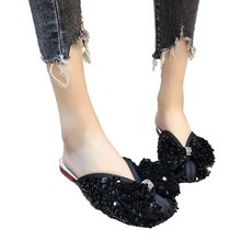 샤넬리본샌들 여름 스팽글 리본 캐쥬얼 여성 샌들 백 단화 슬리퍼 여성