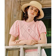 론론 RONRON DIAMOND SCOTCH PUFF SHORT SLEEVE KNIT SOFT PINK