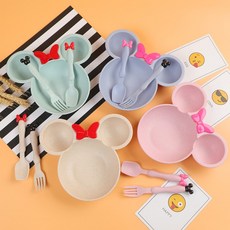 어린이 유아 귀요미 캐릭터 식기 식판 이유식 준비물, 핑크, 식판+포크+스푼
