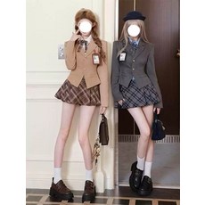대학 스타일 정장 유니폼 영국 복고풍 정장 재킷 여성 가을 겨울 순수한 정욕 소녀 주름 치마 두 조각