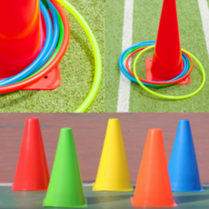 [칼라콘1개 + 링5개] 링던지기 고리던지기 세트 체육대회 운동회 어린이 유아체육용품 반환점, 1세트