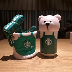 스타벅스 곰돌이 텀블러 스벅텀블러, 220ml그린앞치마베어스테인리스컵