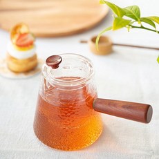 그레이하우스 우드 손잡이 다관 유리티팟 필터포함 홈카페세트 다도 나무티포트