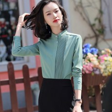 홀인원 블라우스 셔츠 팬티일체형 년 봄 스탠드카라 오르간 주름 도비 기질 OL 쉬폰 블라우스 여