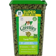 Iams FELINE GREENIES 천연 치과 치료 고양이 간식 캣닢 맛 21온스 통