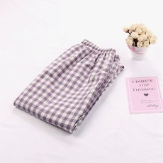 연이네 빅사이즈긴바지 순면 코튼 잠옷바지 봄가을 얇은 커플 체크 길이 바지남자 여성 풀패딩 캐쥬얼 와이드 루즈핏 가능