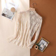 여성 얇은 망사 레이스 시스루 목팔라 이너 긴팔 블라우스 성 얇은 망사 레이스 시스루 목팔라 이너 긴팔 블라우스