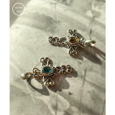 [제이블링] 앤틱 십자가 런던블루토파즈 팬던트