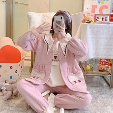 임산부 잠옷 임부잠옷 수유잠옷 임산부잠옷 수유복 홈웨어 3pcs 세트 겨울 따뜻한 한