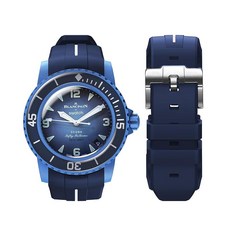 BONACE 블랑팡 견본용 스트랩 곡선형 부드러운 고무 방수 교체 Swatch 시계 Blancpain 50 Fathoms용 x 남성용 여성용 22mm 퀵 릴리즈 밴드 제거 도