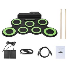 연습용 드럼패드 드럼 연습패드 접이식 실리콘 핸드 롤 USB 전자 드럼 휴대용 연습 롤업 패드 키트 스틱, [03] green