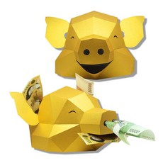 3D종이모형 황금 돼지머리 개업 고사 행사 행운 복 DIY