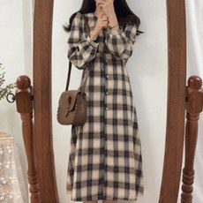 살림대첩 데일리 캐주얼룩 체크 패턴 단추 원피스