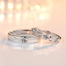 ANYOU 심플 천사의 사랑 은반지 커플링 세트 오픈조절가능 커플링 반지 고급 선물