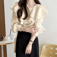 메이킹유 6601레이나블라우스 이킹유 긴팔블라우스 프릴 간절기룩 라운드넥 6601레이나블라우스