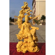 회양목 수월자재 관음 나무 조각 장식품