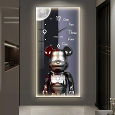 Uinox 곰돌이 시계 LED 무드등 대형 디자인 무소음 거실 고급 인테리어벽시계, (40x80cm)-B타입