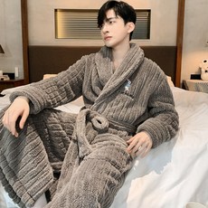 가운 롱자켓 플란넬 잠옷 양털 기모 실내복 겨울 남성 로브