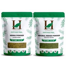 H&C 100% 천연 헤나 가루 & 인디고 파우더 셀프염색 세트 Natural Henna Indigo Powder, 1세트, 헤나 + 인디고